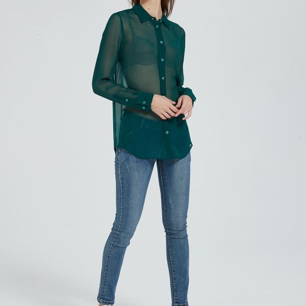 Women's 100% Silk Long Sleeve Blouse,  greed