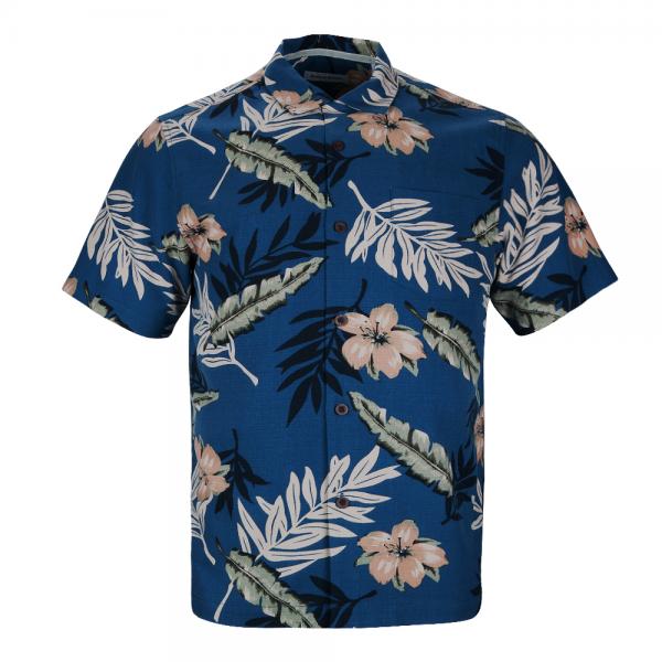 Men's Summer Hawaiian Shirts Single Breasted Light Beach Shirts Short Sleeve Breathable Navy Shirts